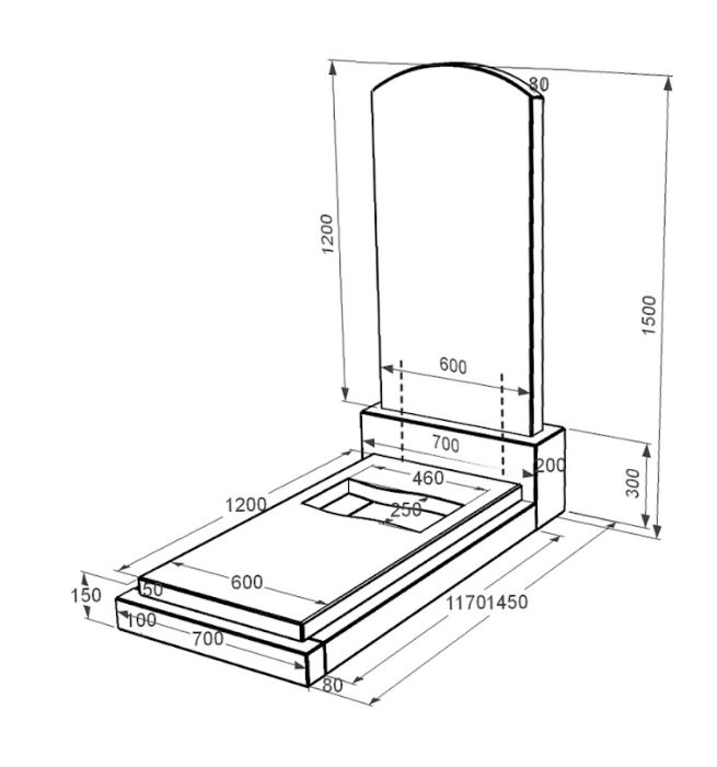 Размеры Памятник из гранита с резным флагом 1500x700x1450 одинарный из черного гранита Коростышевского карьера серия Дуга 009 к6-kor-pf-120-60-08-009