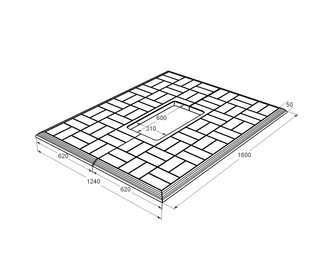 Протисадочна плита під пам'ятник з отвором для квітника 1600x1240x50 одинарна серія Цегла pbd-Cegla-160-124-05