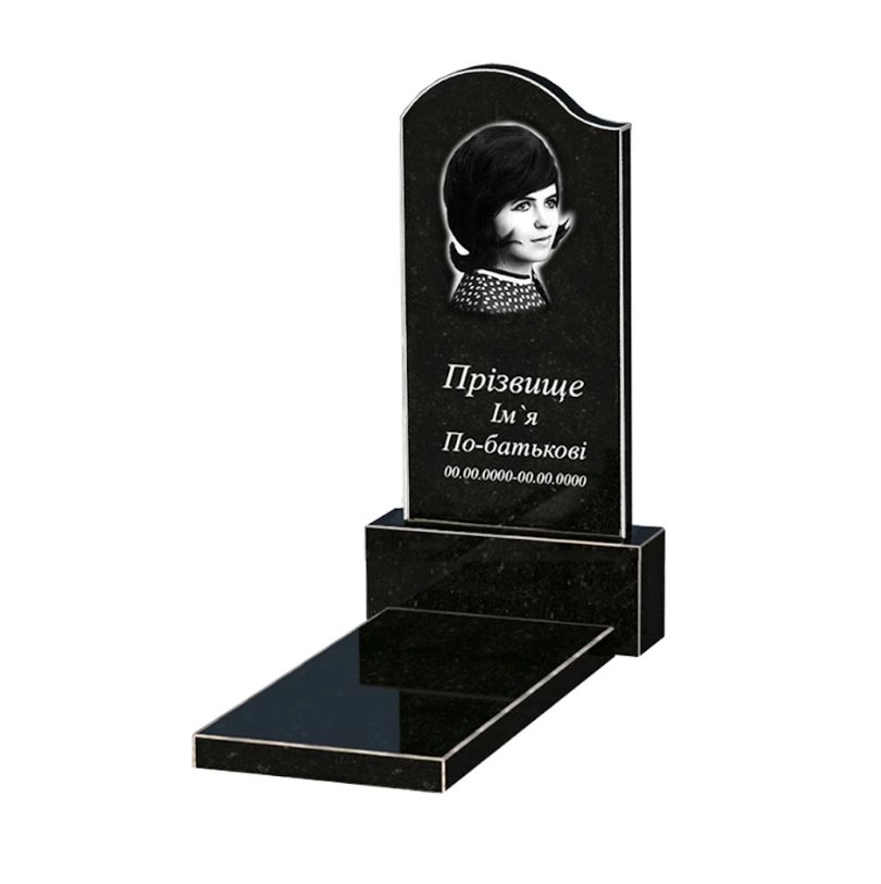 Основне Гранітний пам'ятник фігурний одинарний із чорного граніту Коростишів з хвилею різьблений к7-kor-npf-80-40-05-011