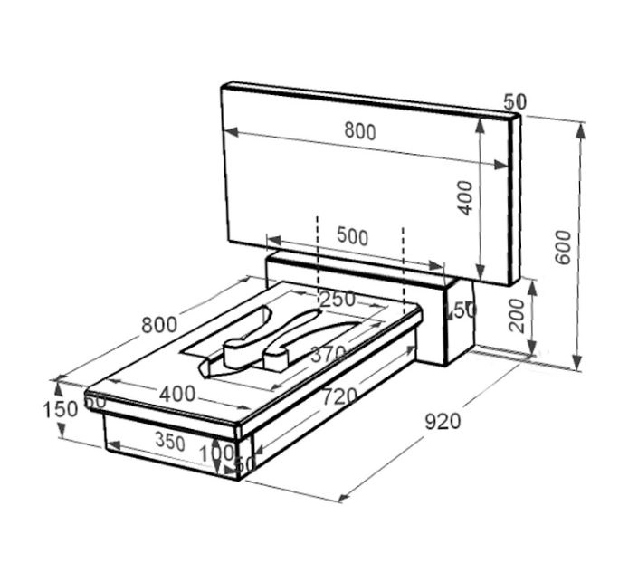 Розміри Гранітний пам'ятник з Тризубом вирізаним 600x800x920 одинарний із чорного граніту Коростишівського кар'єру серія Базіс 001 к8-kor-npf-40-80-05-001