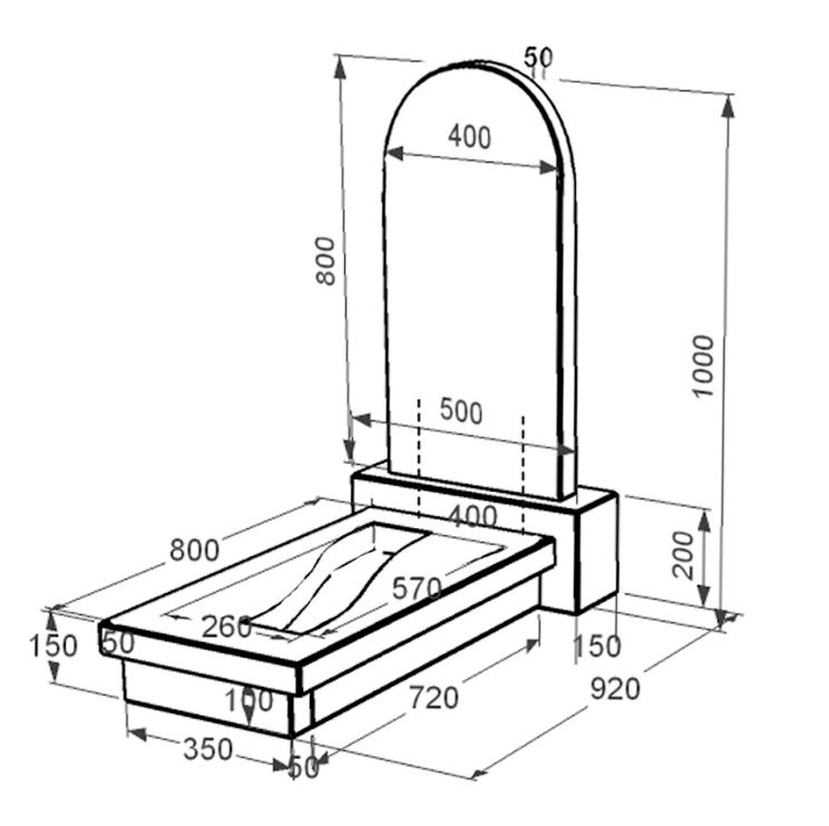 Розміри Гранітний пам'ятник на кладовище зі стелою напівкруглої форми одинарний із чорного граніту Коростишів з вирізаною смугою к23-kor-pf-80-40-08-006
