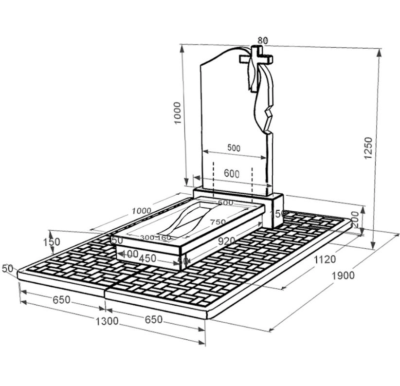 Розміри Гранітний надгробок з вирізаною смугою одинарний із чорного граніту Коростишів к23-kor-pf-100-50-08-142-r-pbd2