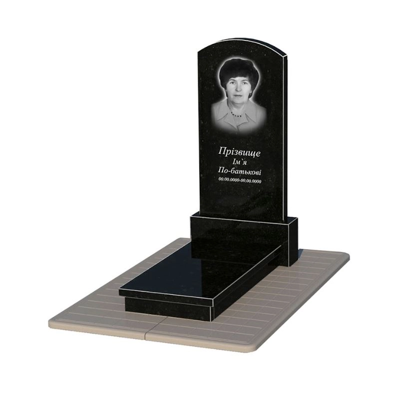 Основне Гранітний пам'ятник висотою 150 см одинарний з дугою різьблений із чорного граніту Коростишів Дуга 009 к10-kor-npf-120-60-08-009-pbd3