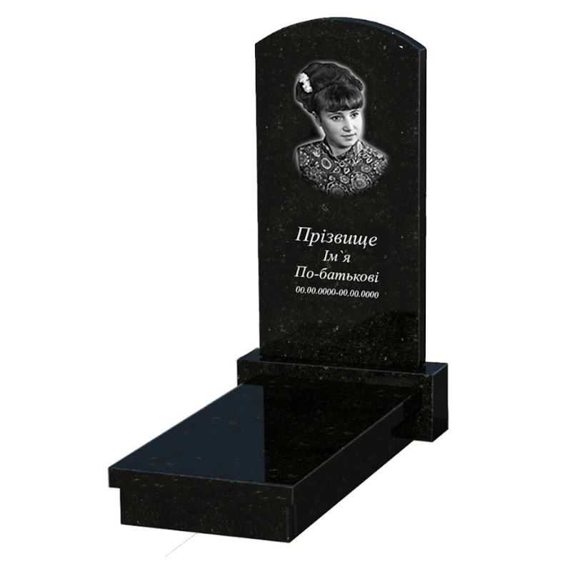 Основне Гранітний пам'ятник дугоподібний одинарний із чорного граніту Коростишів з дугою різьблений к10-kor-pf-100-50-08-009