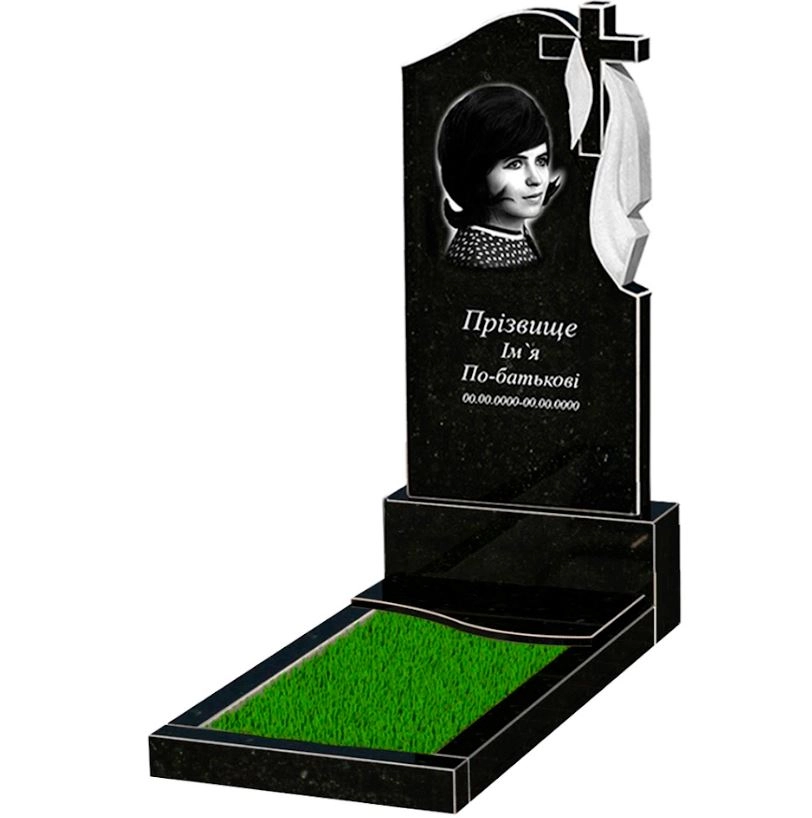 Основное Гранитный памятник широкого размера одинарный из черного гранита Коростышев с волной резной к5-kor-npf-120-60-08-142-r