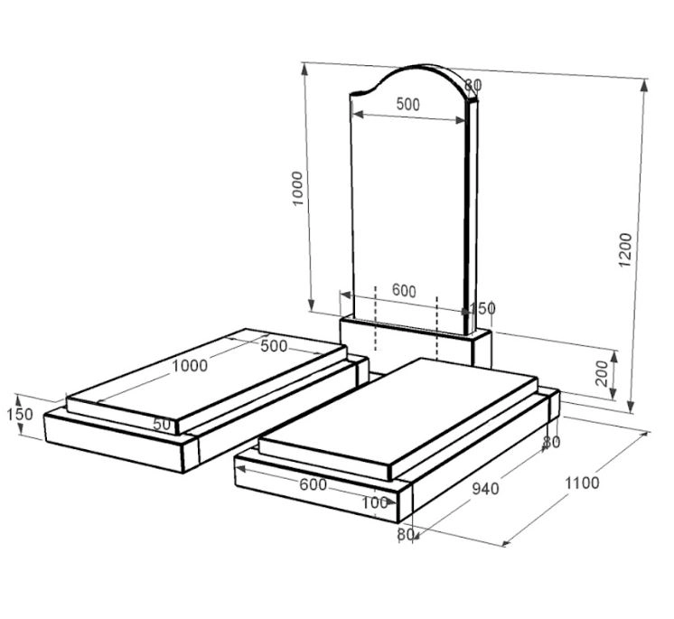 Розміри Пам'ятник із граніту з полірованими фасками подвійний із чорного граніту Коростишів з хвилею різьблений к21-kor-pf-100-50-08-011-r