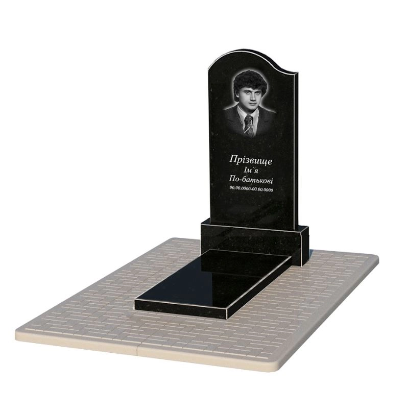 Основне Пам'ятник на цвинтар з граніту юнакам одинарний із чорного граніту Коростишів з хвилею різьблений к7-kor-npf-100-50-08-011-l-pbd2