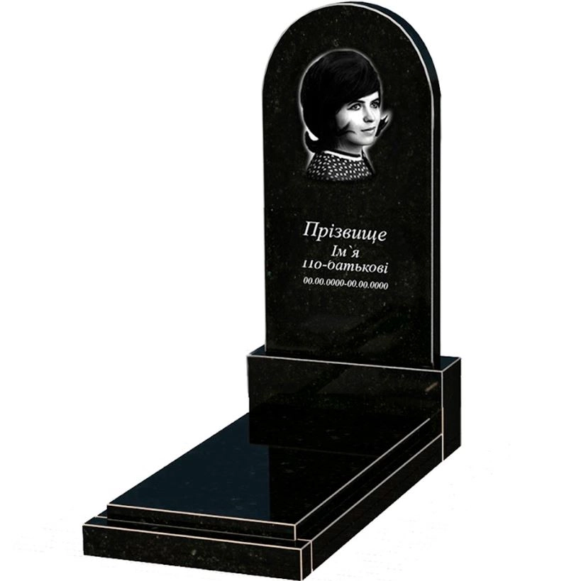 Основне Гранітний пам'ятник дівчинам одинарний із чорного граніту Коростишів з полукруглою стелою к12-kor-npf-120-60-08-006