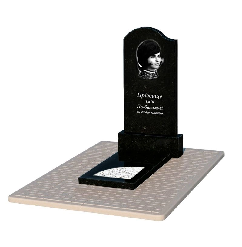 Основне Граніт надгробок для доньки одинарний із чорного граніту Коростишів з вирізаним куточком к9-kor-pf-100-50-08-011-l-pbd2