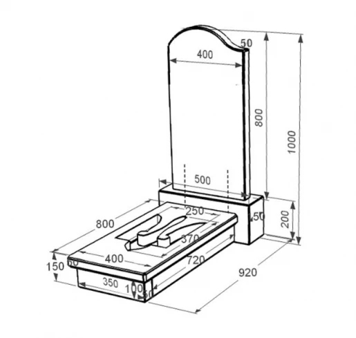 Розміри Гранітний пам'ятник з Тризубом вирізаним одинарний із чорного граніту Коростишів к8-kor-pf-80-40-08-011-l