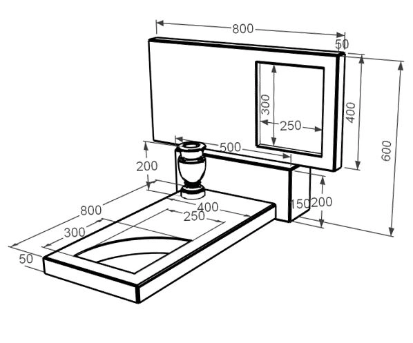 Розміри Мармуровий пам'ятник доньці одинарний з білого мармуру Волокас з вирізаним куточком к9-vol-pf-40-80-05-001