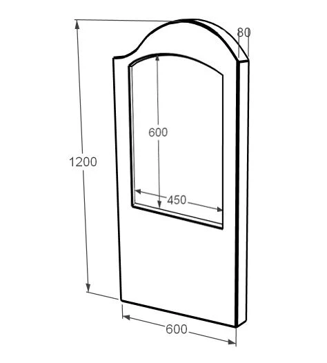 Розміри Стела на пам'ятник фігурна 1200x600x80 вертикальна з полірованими фасками із мармуру Волокас права st-vol-pf-120-60-08-011-r