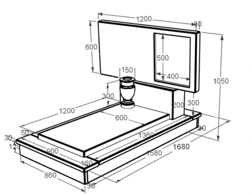 Размеры Мраморный памятник из камня Греция одинарный из белого мрамора Волокас без резных работ к7-vol-pf-60-120-08-001-ck