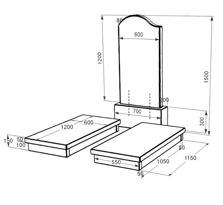 Розміри Гранітний пам'ятник з повним поліруванням сторін подвійний із чорного граніту Коростишів з хвилею різьблений к19-kor-npf-120-60-08-011