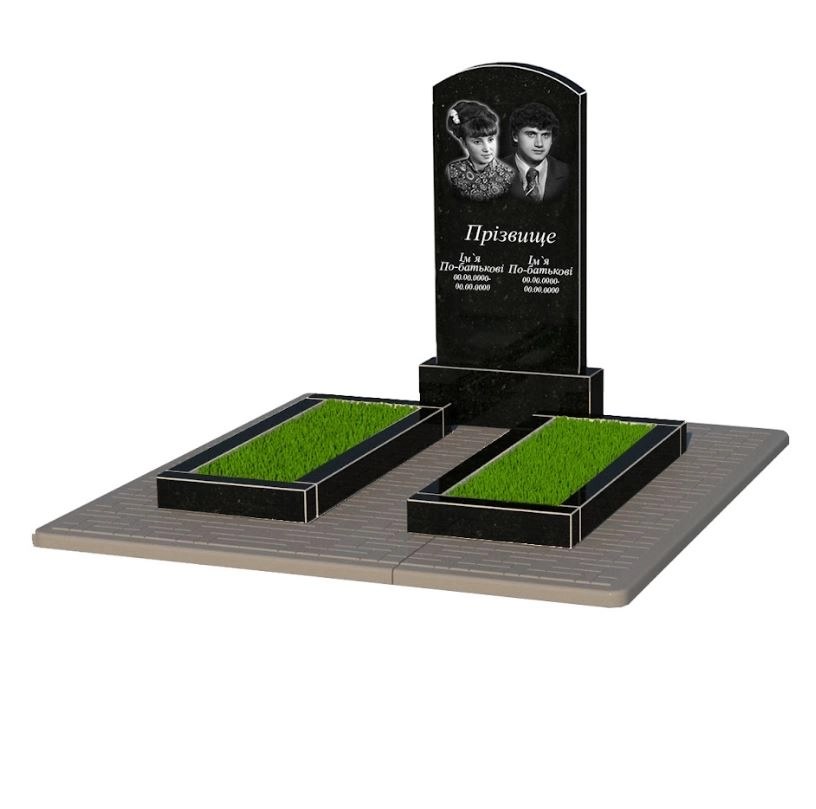 Основне Гранітний пам'ятник 120 см висотою подвійний із чорного граніту Коростишів з дугою різьблений к14-kor-npf-100-50-08-009-pbd2