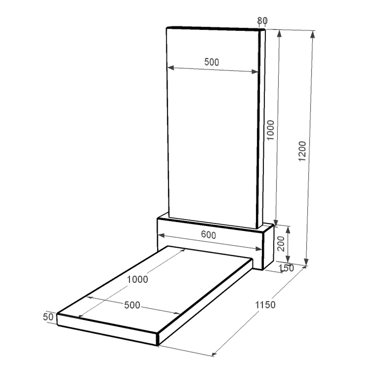 Розміри Гранітна плита на могилу батькові одинарний із чорного граніту Коростишів без різьблених робіт к7-kor-npf-100-50-08-001