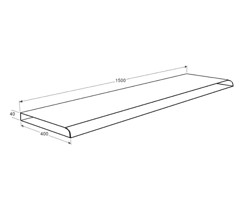 Розміри Підвіконня мармурове із закругленим ребром 1500x400x40 мармур Кристаліна видобуток каменю Болгарія pdvor-kri-pf-150-40-04