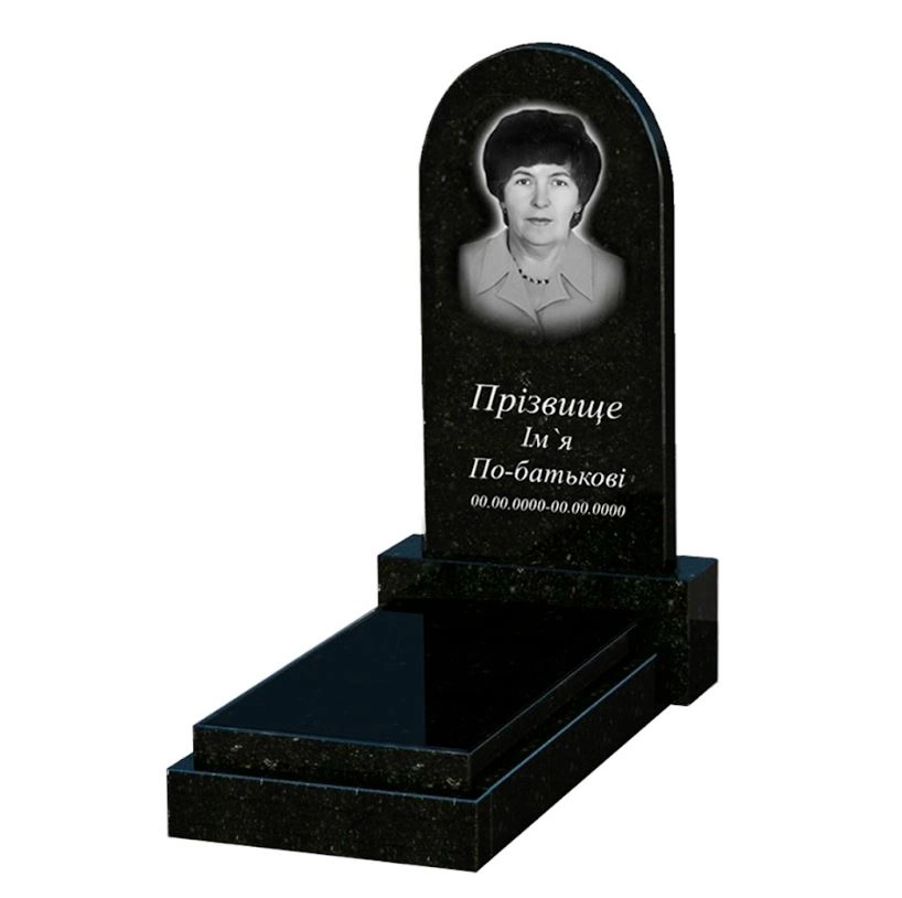 Основне Надгробок із граніту з полукруглою стелою одинарний із чорного граніту Коростишів к12-kor-pf-80-40-05-006