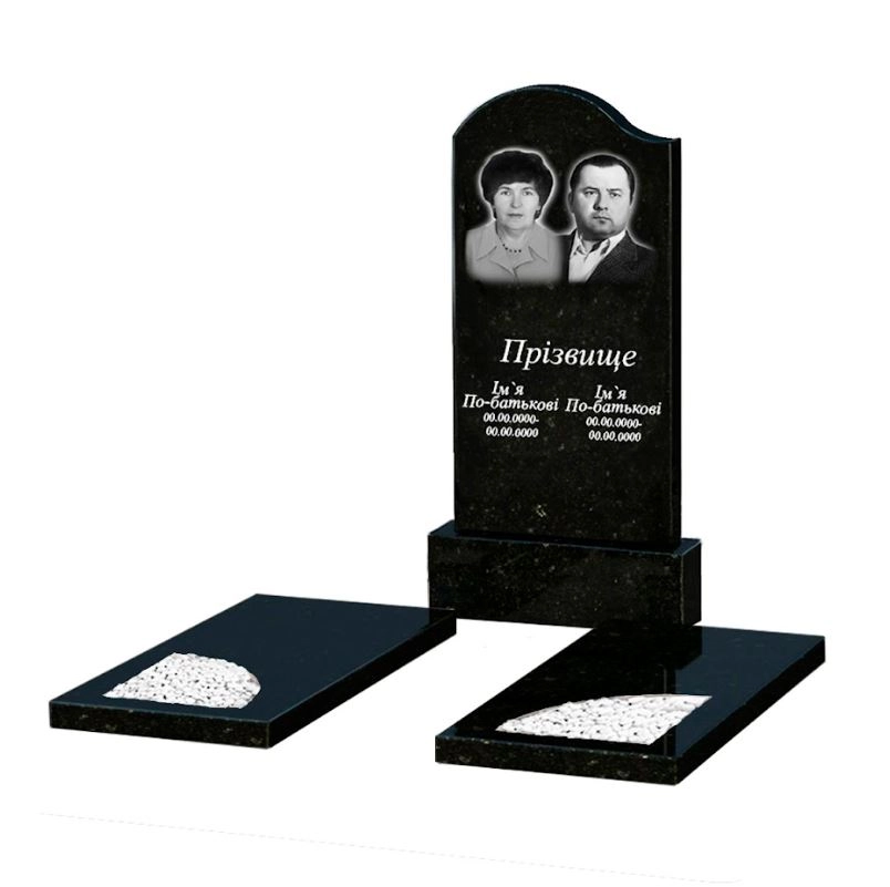 Основное Памятник из гранита 120 см высотой двойной из черного гранита Коростышев с вырезанным уголком к18-kor-pf-100-50-08-011-l