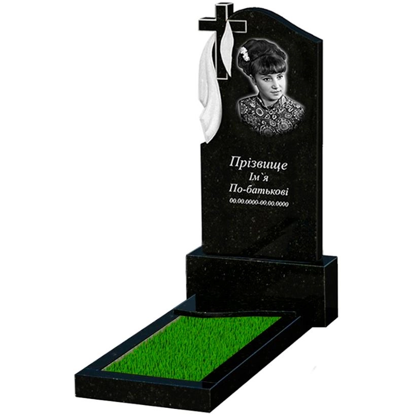 Основное Гранитный памятник с 1 надгробием одинарный из черного гранита Коростышев с волной резной к4-kor-pf-120-60-08-142