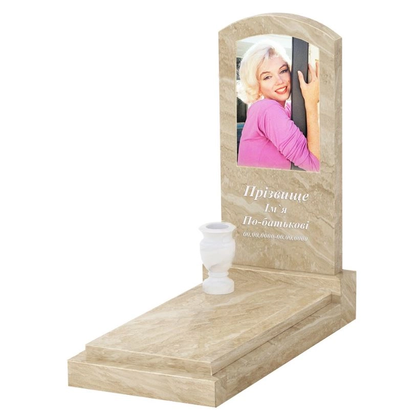 Основне Мармуровий пам'ятник з гробницею одинарний з мармуру Дайна з дугою різьблений к12-dan-pf-100-50-08-009