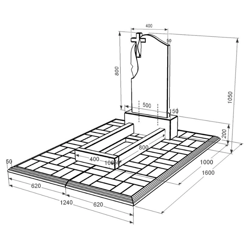 Размеры Гранитный памятник на могилу с крестом резная работа одинарный из черного гранита Коростышев с плащаницей резной к1-kor-npf-80-40-05-142-pbd1