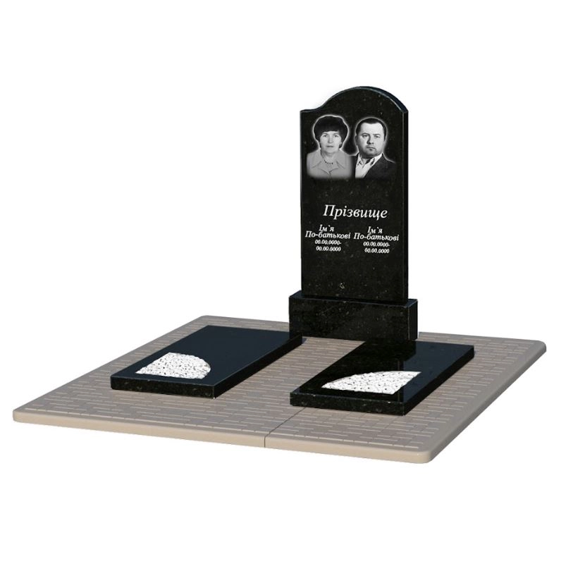 Основне Пам'ятник із граніту поліровані фаски подвійний із чорного граніту Коростишів з вирізаним куточком к18-kor-pf-100-50-08-011-r-pbd2