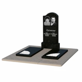 Пам'ятник із граніту поліровані фаски подвійний із чорного граніту Коростишів з вирізаним куточком к18-kor-pf-100-50-08-011-r-pbd2