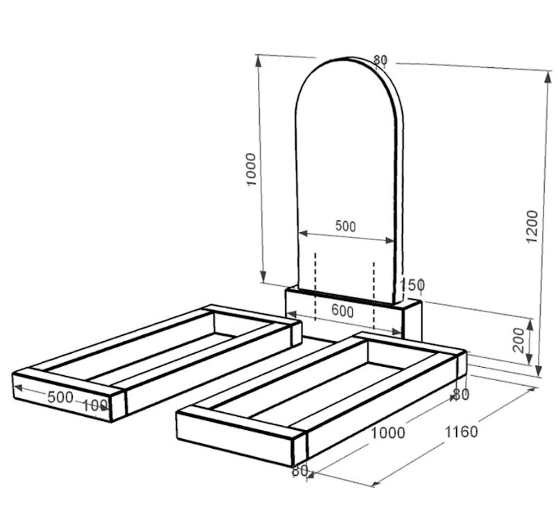 Розміри Гранітний пам'ятник з полукруглою стелою подвійний із чорного граніту Коростишів к14-kor-pf-100-50-08-006