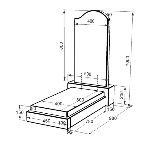 Розміри Гранітний пам'ятник з полірованими фасками одинарний із чорного граніту Коростишів з хвилею різьблений к12-kor-pf-80-40-05-011-r