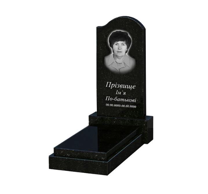 Основне Гранітний пам'ятник з полірованими фасками одинарний із чорного граніту Коростишів з хвилею різьблений к12-kor-pf-80-40-05-011-r