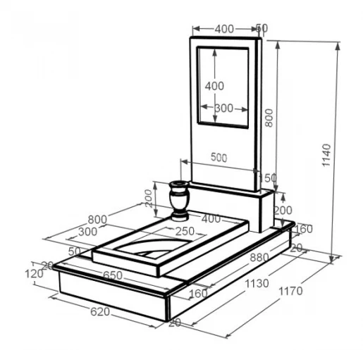 Размеры Мраморный памятник бежевый одинарный из бежевого мрамора Дайна с вырезанным уголком к9-dan-pf-80-40-05-001-ck