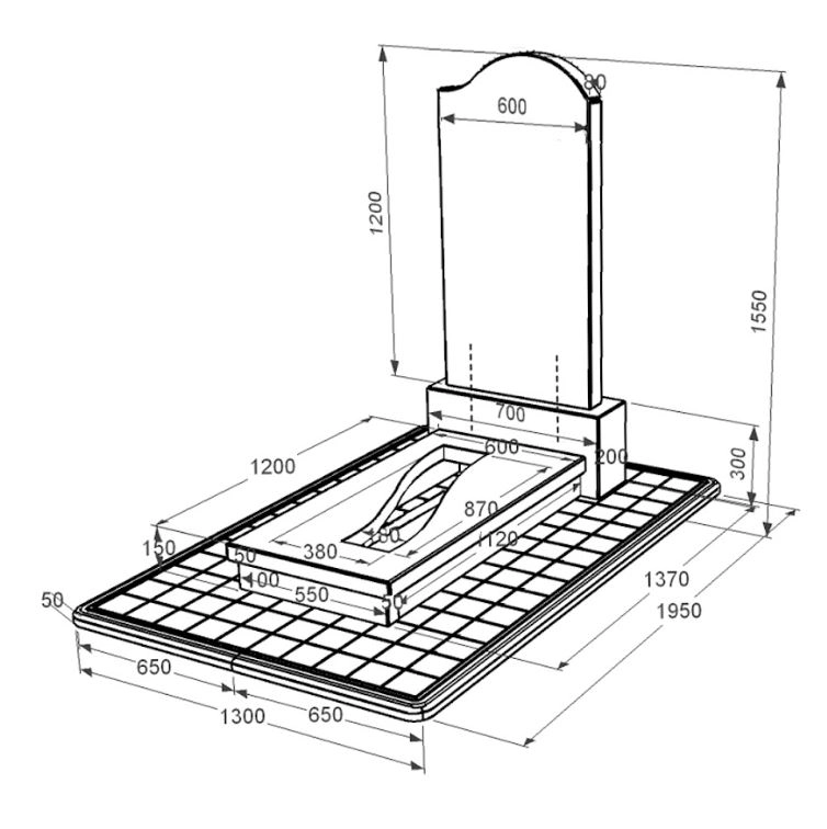 Розміри Гранітний пам'ятник з вирізаною смугою одинарний із чорного граніту Коростишів з хвилею різьблений к23-kor-pf-120-60-08-011-r-pbd3