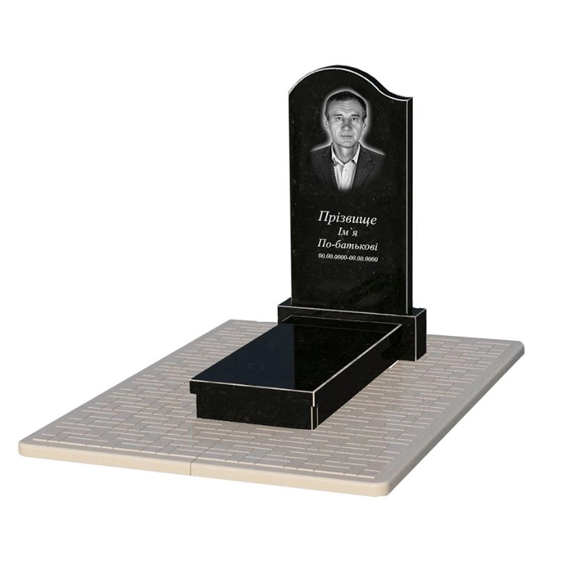 Основне Гранітний пам'ятник габро одинарний із чорного граніту Коростишів з хвилею різьблений к10-kor-npf-100-50-08-011-l-pbd2