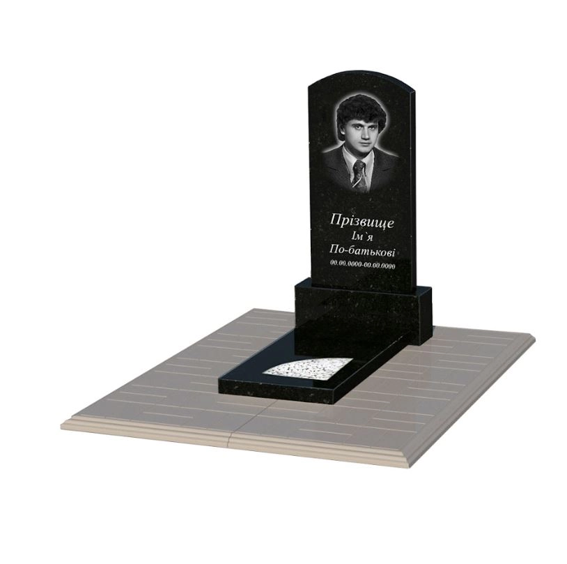 Основне Пам'ятник із граніту чорного кольору одинарний із чорного граніту Коростишів з вирізаним куточком к9-kor-pf-80-40-05-009-pbd1