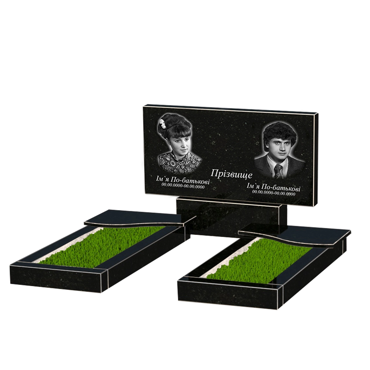 Основне Пам'ятник із граніту висотою 70 см подвійний із чорного граніту Коростишів з хвилею різьблений к15-kor-npf-50-100-08-001