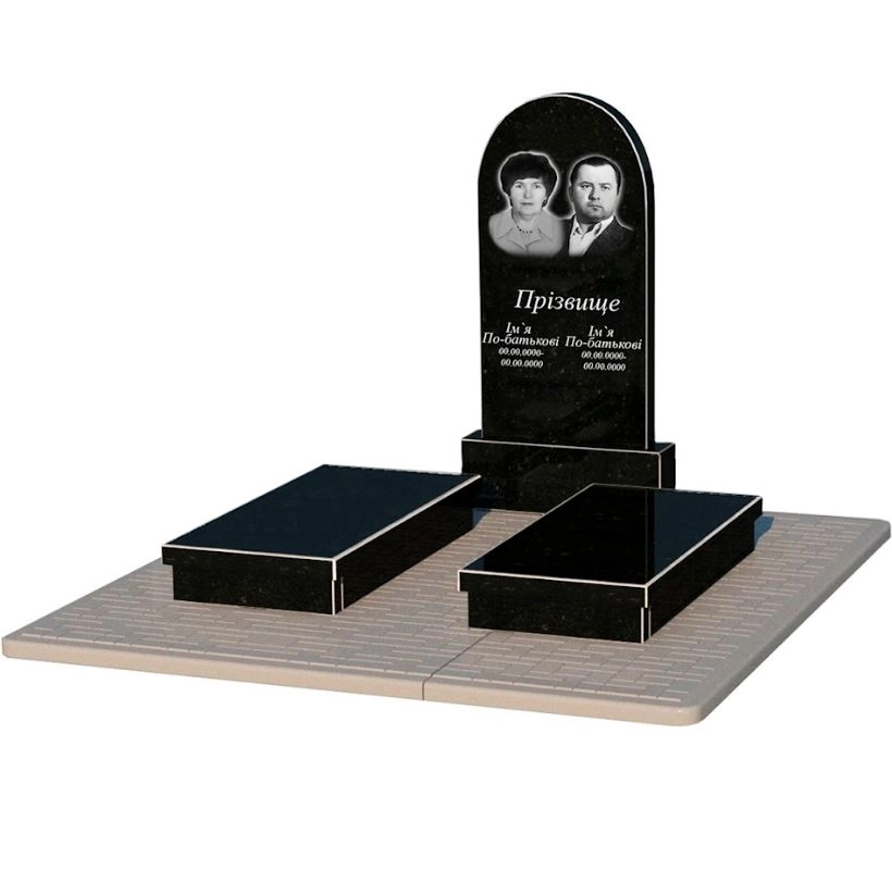 Основне Гранітний камінь на могилу чорний Коростишев подвійний з полукруглою стелою к19-kor-npf-100-50-08-006-pbd2