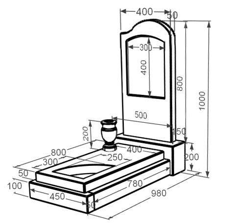 Розміри Пам'ятник надгробок з мармуру з гробницею одинарний з мармуру Дайна з вирізаним куточком к24-dan-pf-80-40-05-011-r