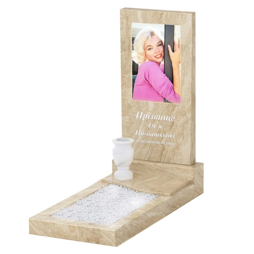 Основне Пам'ятник із мармуру середнього розміру одинарний з мармуру Дайна з хвилею різьблений к5-dan-pf-100-50-08-001