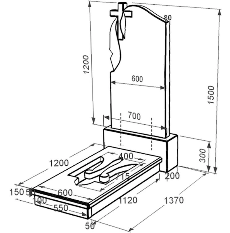 Размеры Гранитный памятник с Трезубом резным одинарный из черного гранита Коростышев к8-kor-pf-120-60-08-142