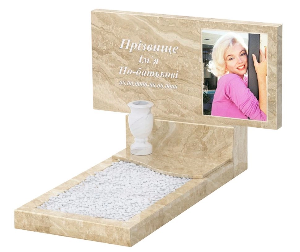 Основне Мармуровий надгробок прямокутної форми з мармуру Дайна з хвилею різьблений к5-dan-pf-60-120-08-001