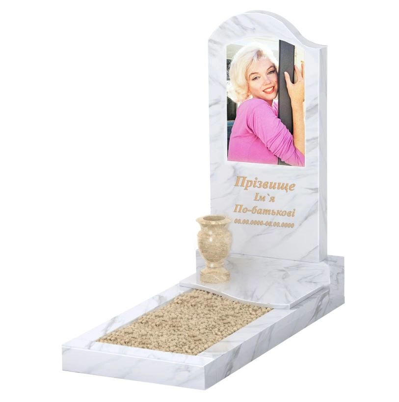 Основне Пам'ятник із мармуру від виробника Україна одинарний з білого мармуру Волокас з хвилею різьблений к5-vol-pf-100-50-08-011-l