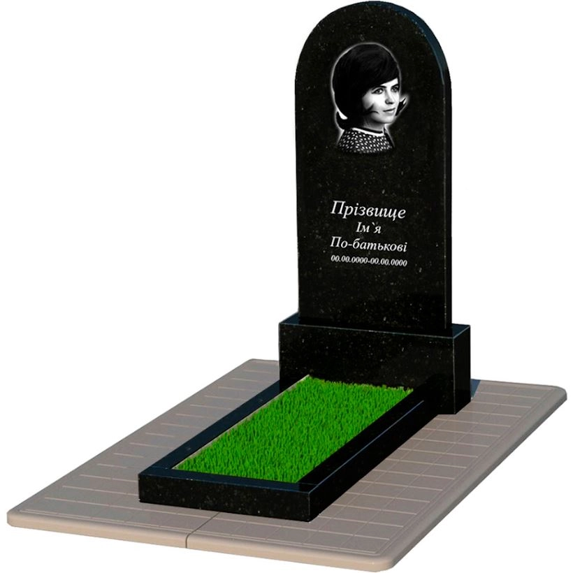 Основное Гранитный памятник маме одинарный из черного гранита Коростышев с полукруглой стелой к1-kor-pf-120-60-08-006-pbd3