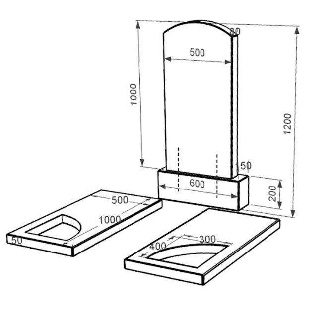Размеры Гранитный памятник семейный двойной из черного гранита Коростышев с вырезанным уголком к18-kor-npf-100-50-08-009