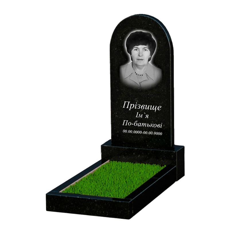 Основне Пам'ятник із граніту з полукруглою стелою одинарний із чорного граніту Коростишів к2-kor-pf-80-40-05-006