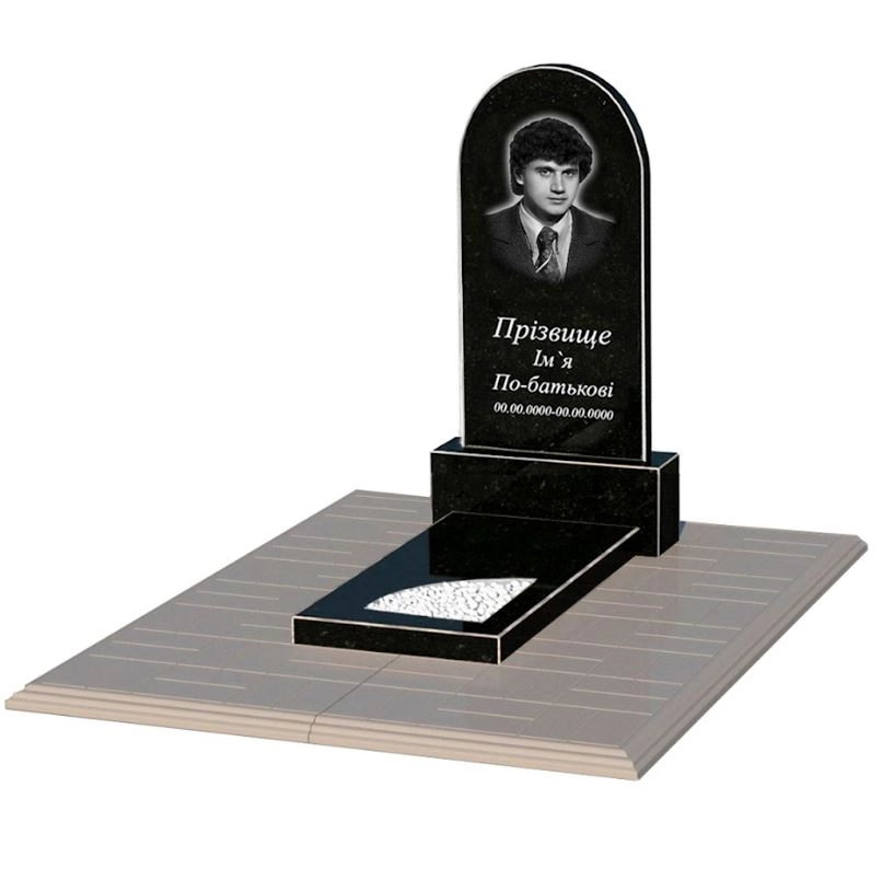 Основне Гранітний камінь на могилу чорний Коростишев одинарний з вирізаним куточком к9-kor-npf-80-40-05-006-pbd1