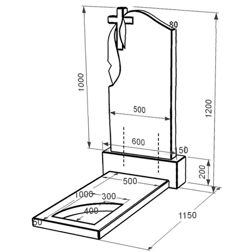 Размеры Памятник из гранита с вырезанным уголком одинарный из черного гранита Коростышев к9-kor-npf-100-50-08-142