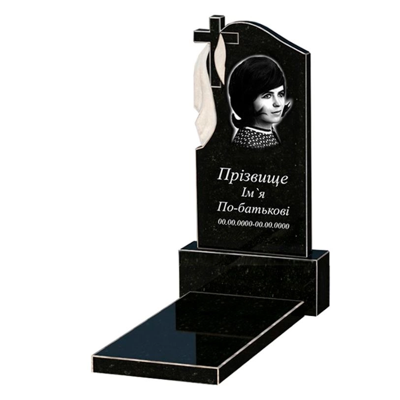 Основне Пам'ятник із граніту з плащаницею різьблений одинарний із чорного граніту Коростишів з хрестом різьблений к7-kor-npf-80-40-05-142