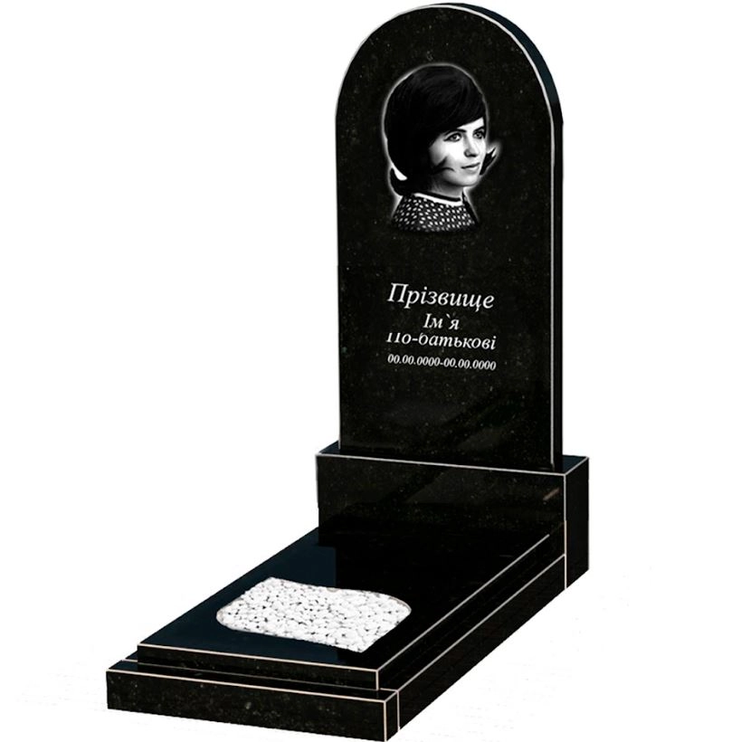 Основне Пам'ятник на цвинтар з граніту дівчинам одинарний із чорного граніту Коростишів з листом різьблена робота к13-kor-npf-120-60-08-006