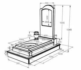 Розміри Мармуровий пам'ятник дівчинам одинарний з мармуру Дайна з вирізаним куточком к24-dan-pf-100-50-08-011-r-ck